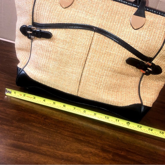 RALPH LAUREN Top Zipper Closure Black Handle Wicker Shoulder Bag with Storage - Picture 10 of 17